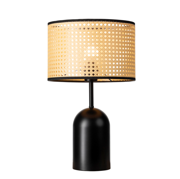 KIMI TABLE LAMP Satin Black with 30cm Shade in Rattan