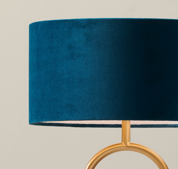 BANKS TABLE LAMP Brass & Marble with 35cm Shade in Blue