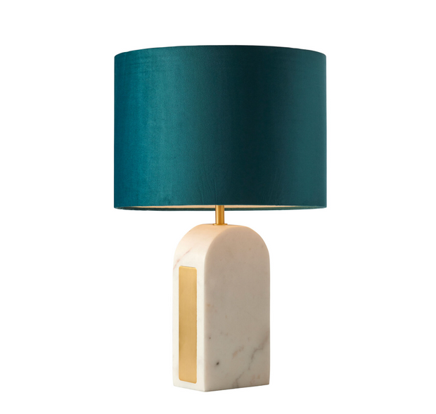 DENBY TABLE LAMP Marble with 35cm Shade in Blue Velvet
