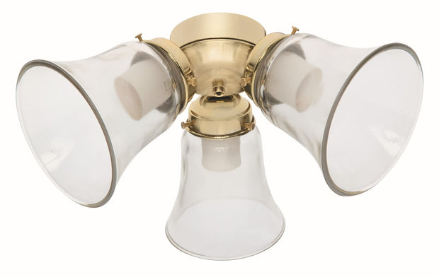 3 Light Flush Mount Light Kit Bright Brass with Clear Glass